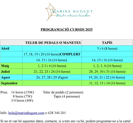PROGRAMACIÓ DE CURSOS TÈXTILS 2025